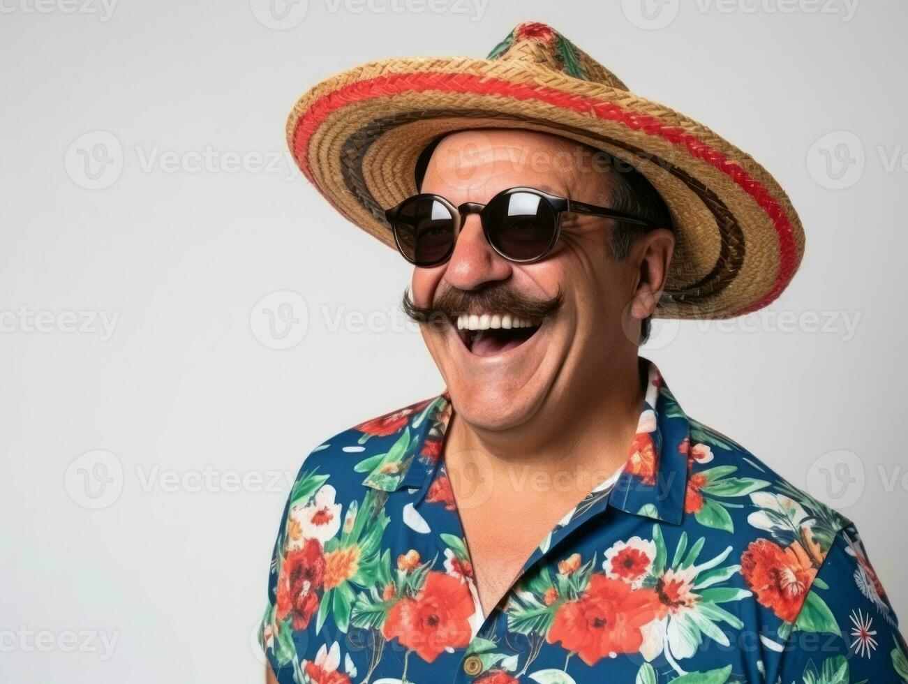 Mexican man in emotional pose on white background AI Generative photo