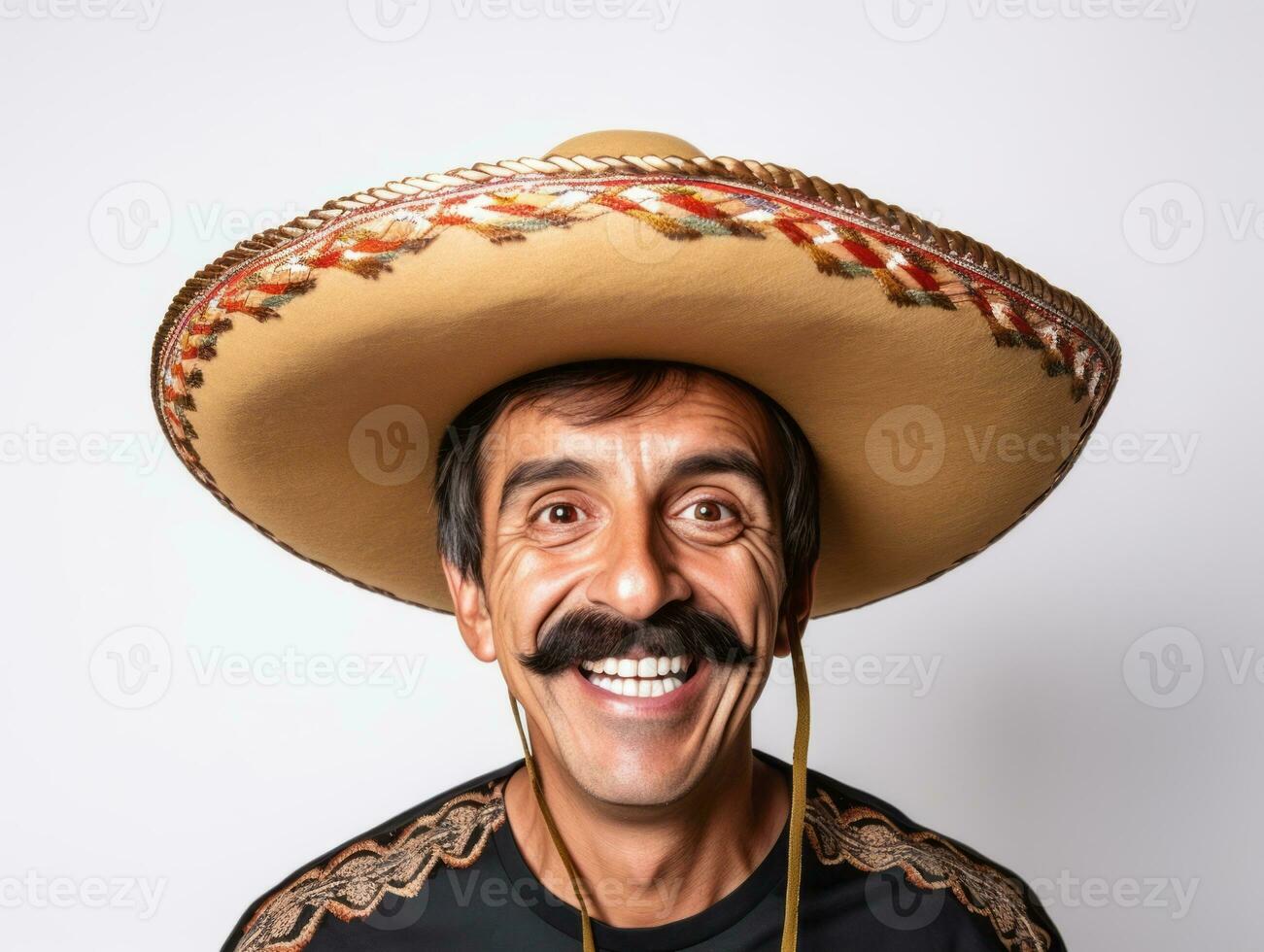 Mexican man in emotional pose on white background AI Generative photo