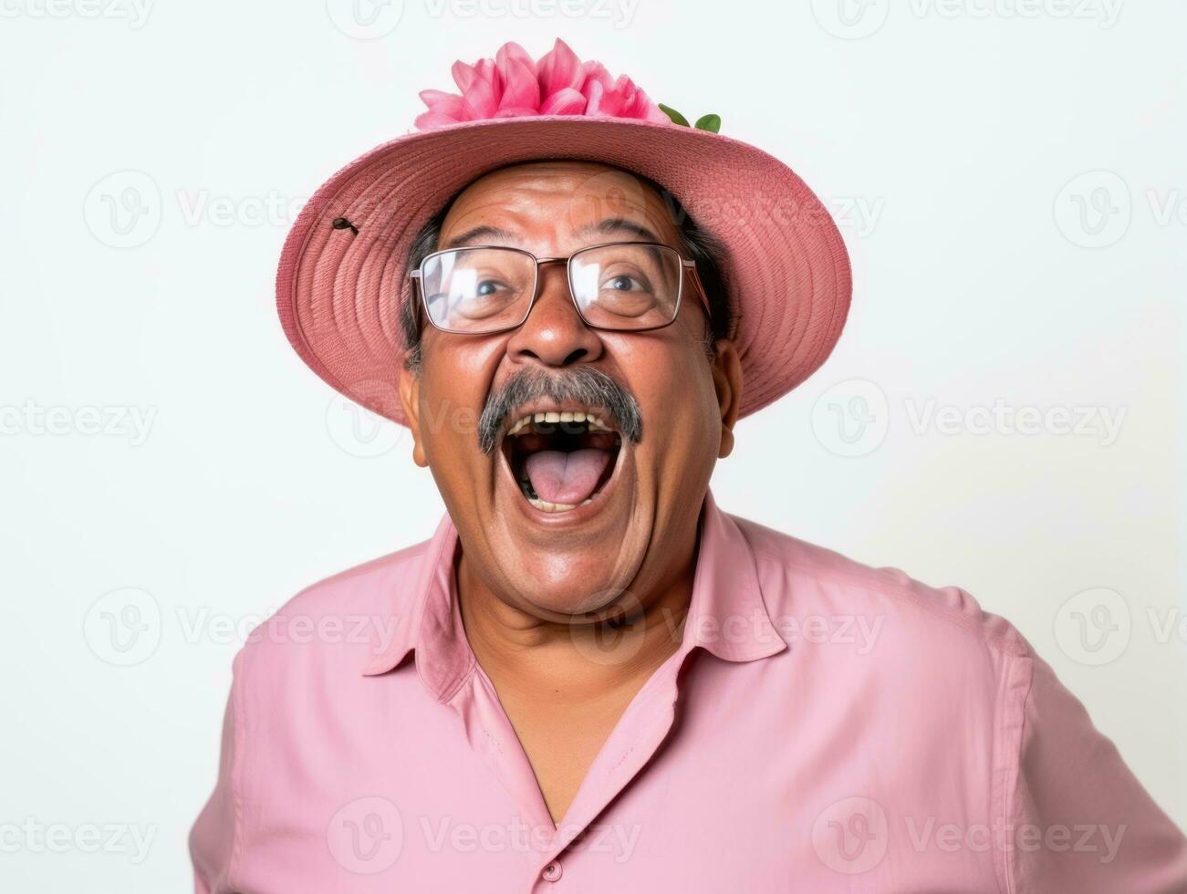 Mexican man in emotional pose on white background AI Generative photo