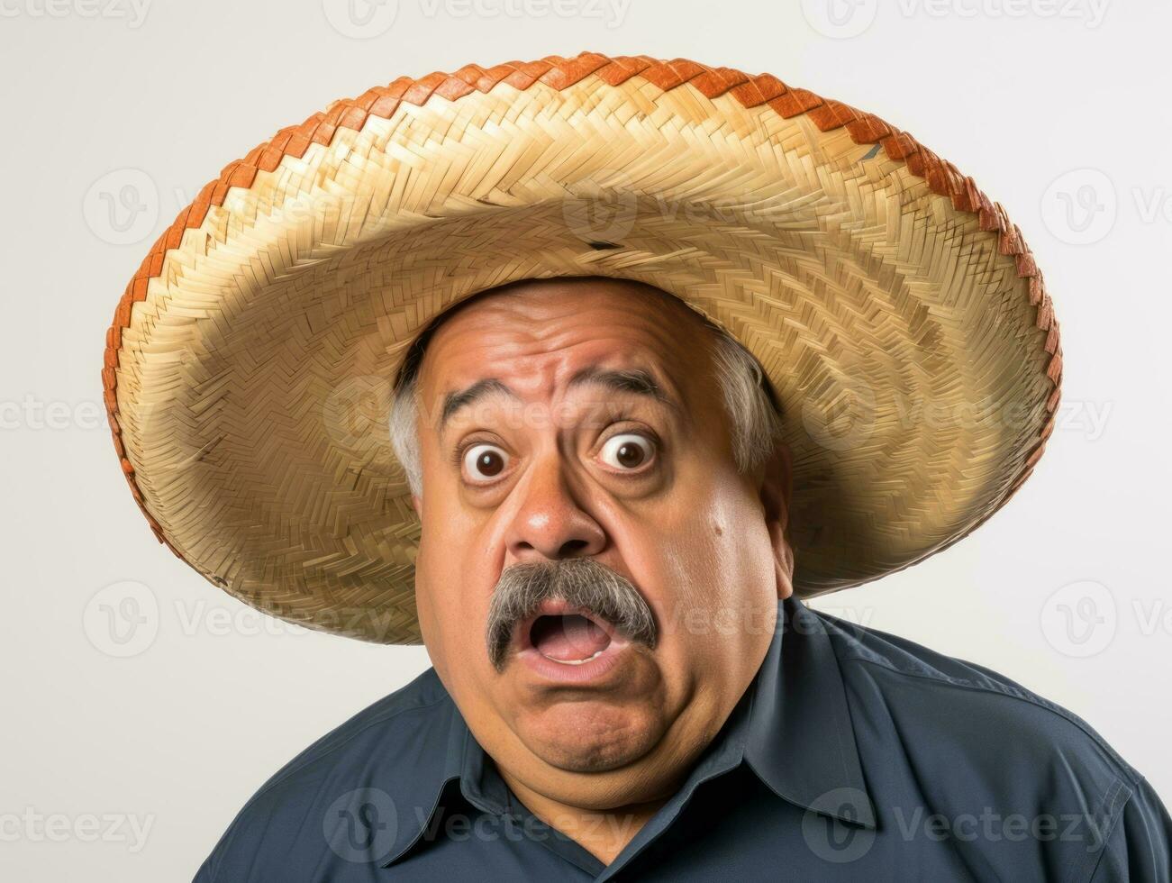 mexicano hombre en emocional actitud en blanco antecedentes ai generativo foto