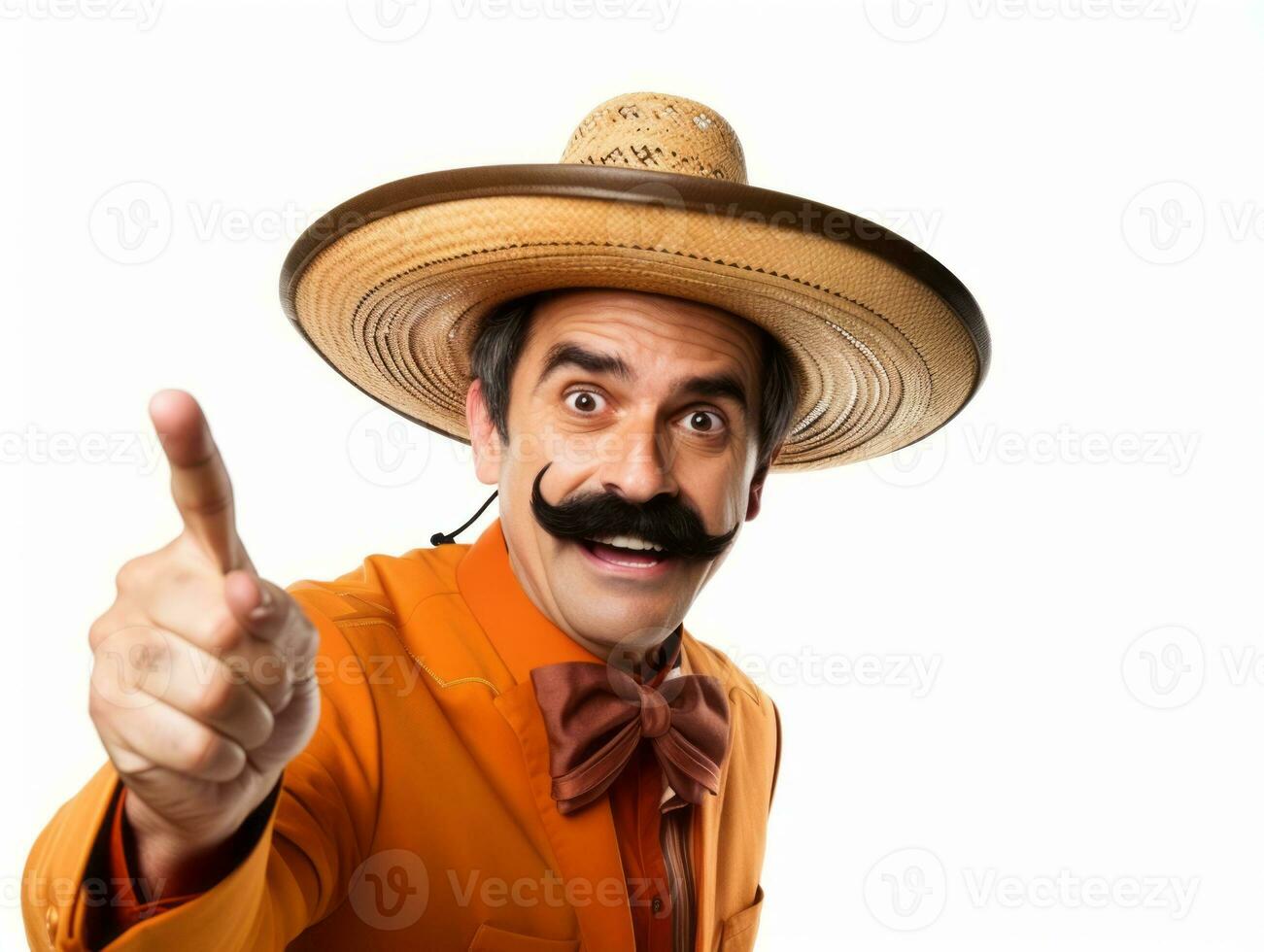 Mexican man in emotional pose on white background AI Generative photo