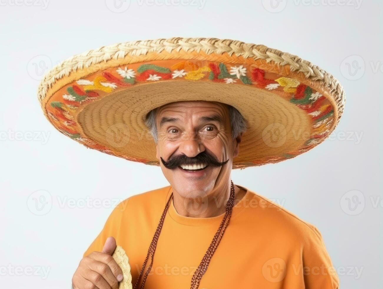 mexicano hombre en emocional actitud en blanco antecedentes ai generativo foto