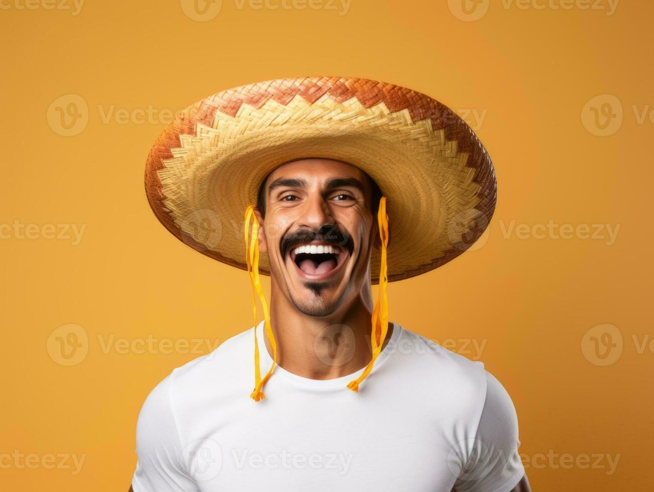 Mexican man in playful pose on solid background AI Generative photo