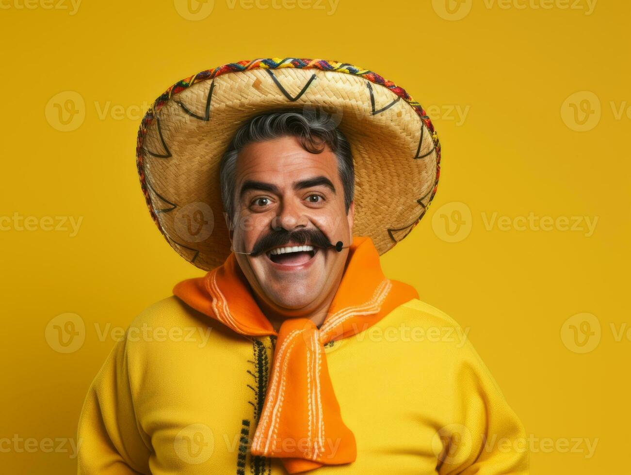 Mexican man in playful pose on solid background AI Generative photo