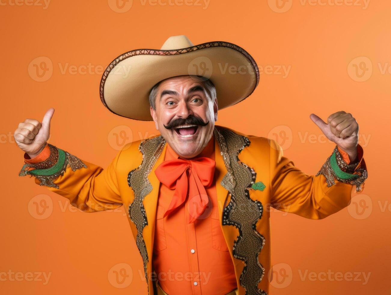 Mexican man in playful pose on solid background AI Generative photo