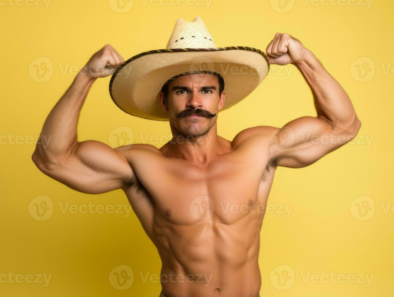 Mexican man in playful pose on solid background AI Generative photo