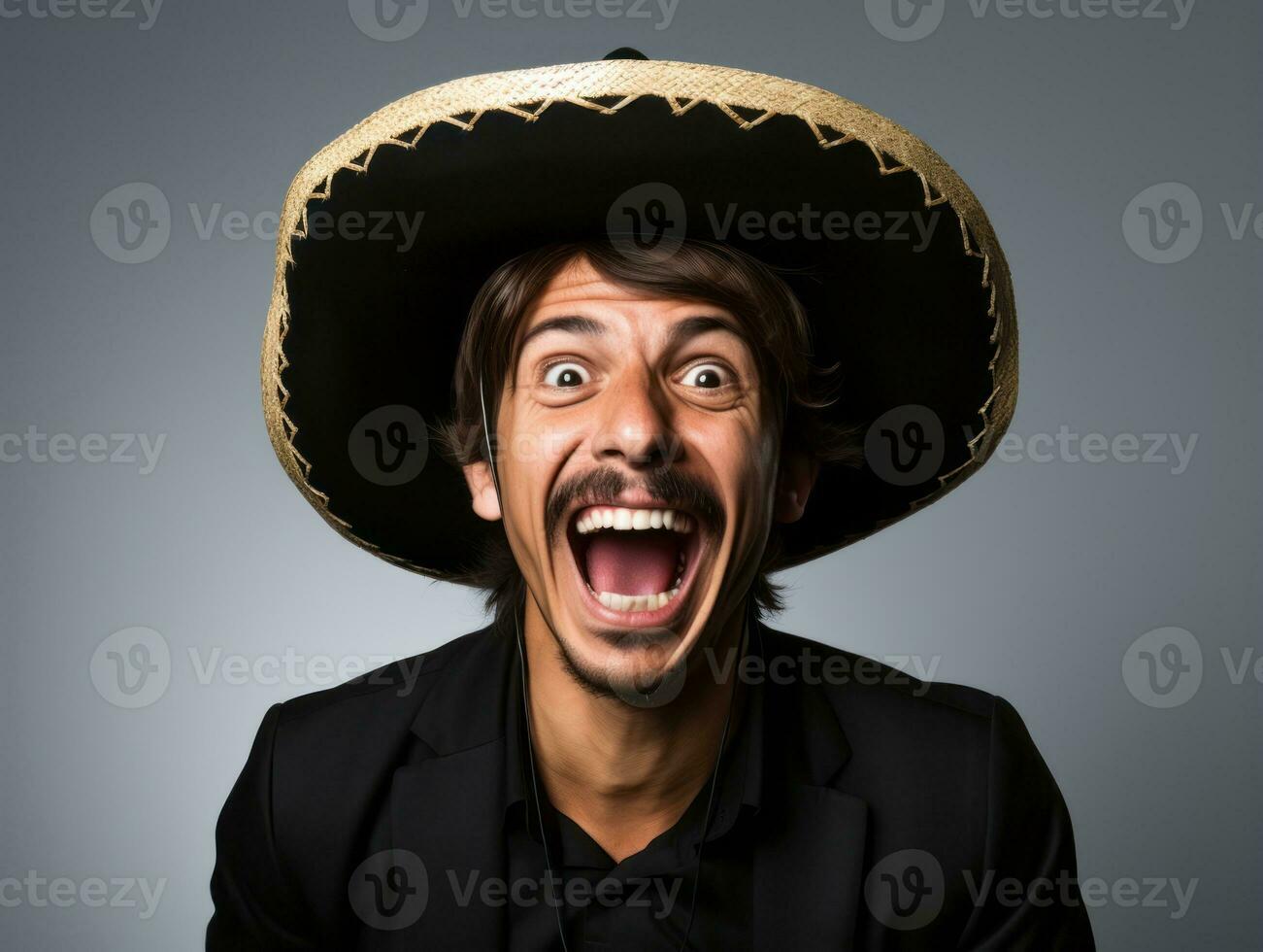 Mexican man in playful pose on solid background AI Generative photo