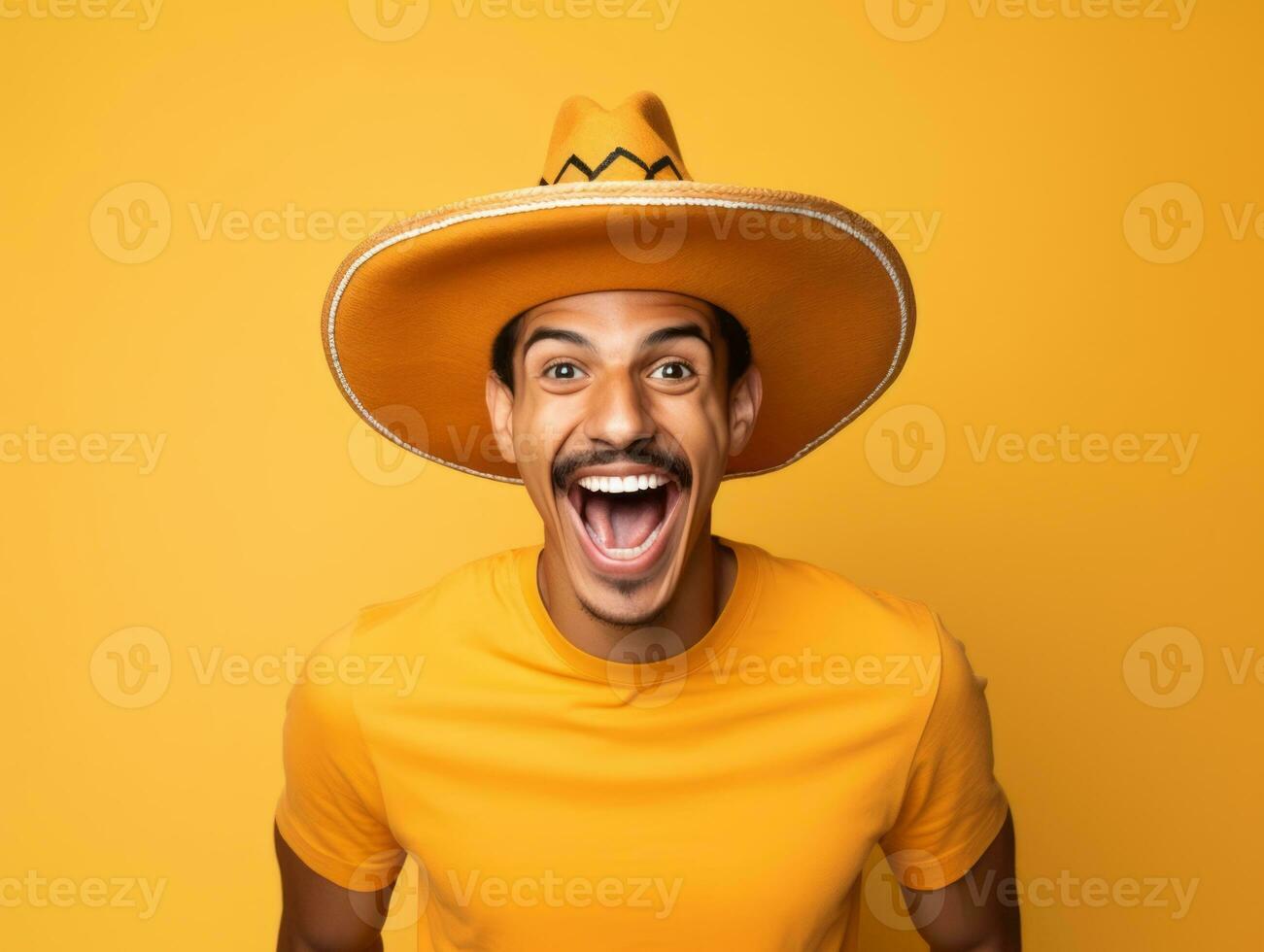 Mexican man in playful pose on solid background AI Generative photo