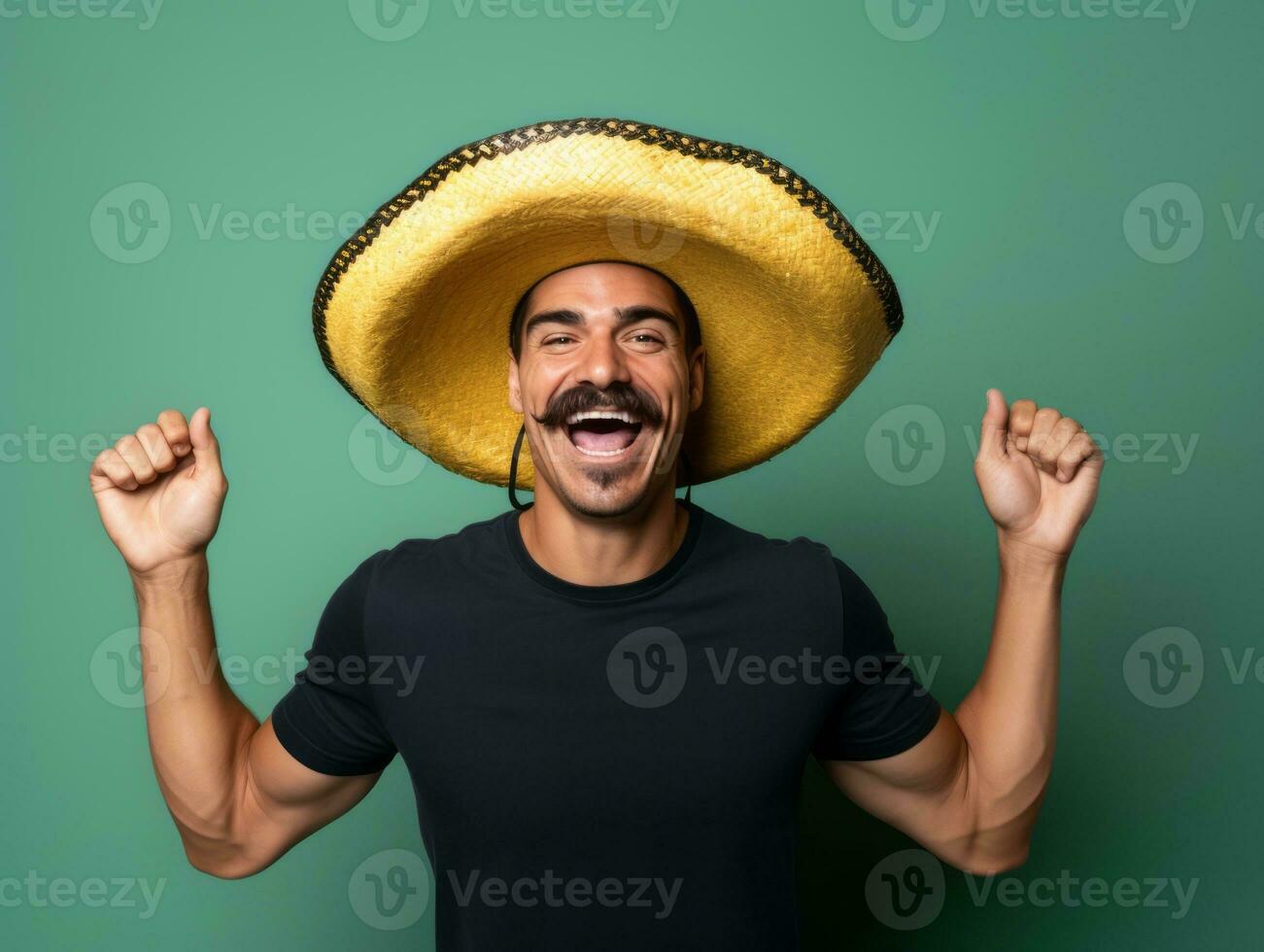 Mexican man in playful pose on solid background AI Generative photo