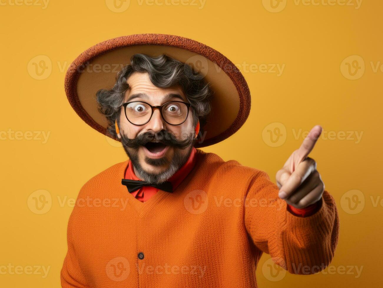 Mexican man in playful pose on solid background AI Generative photo