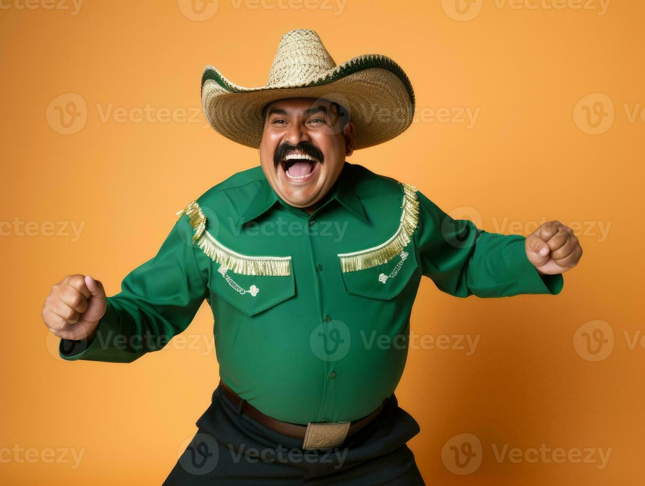 Mexican man in playful pose on solid background AI Generative photo