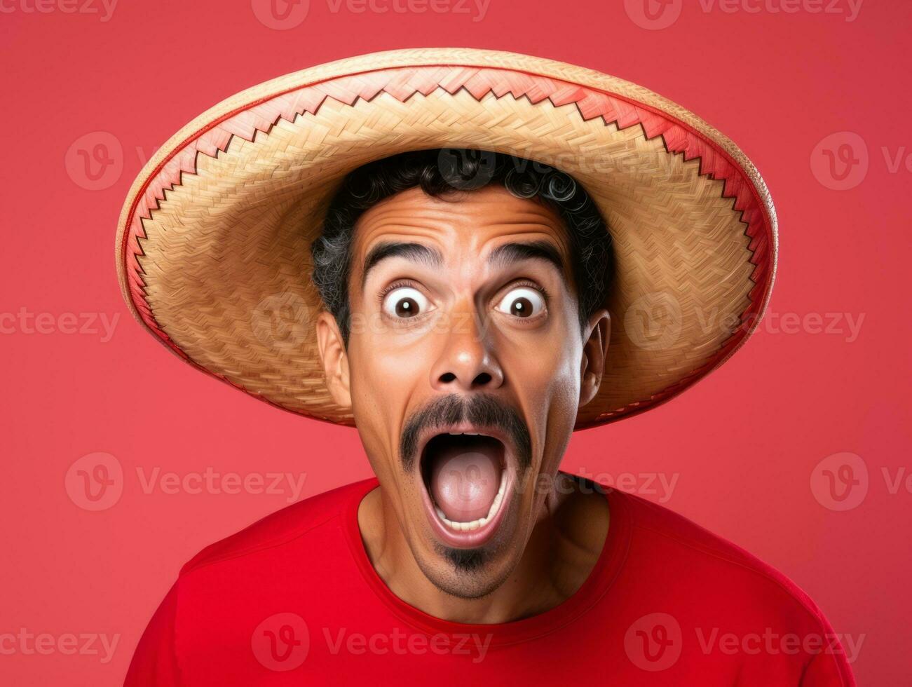 Mexican man in playful pose on solid background AI Generative photo
