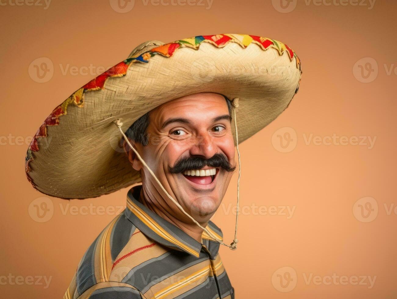 Mexican man in playful pose on solid background AI Generative photo