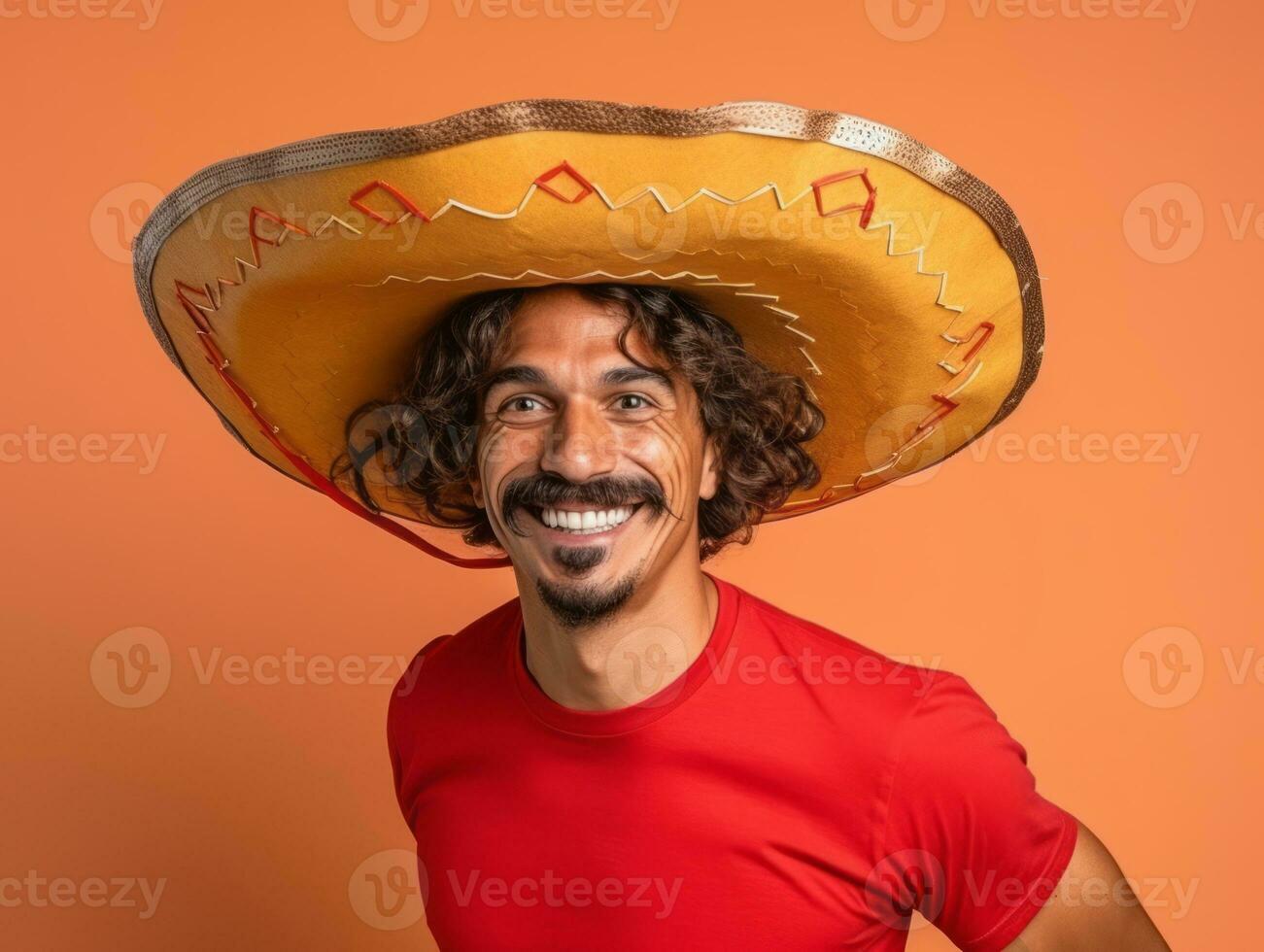 Mexican man in playful pose on solid background AI Generative photo