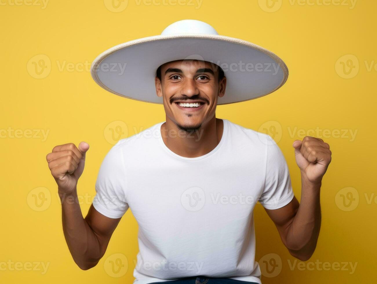 Mexican man in playful pose on solid background AI Generative photo