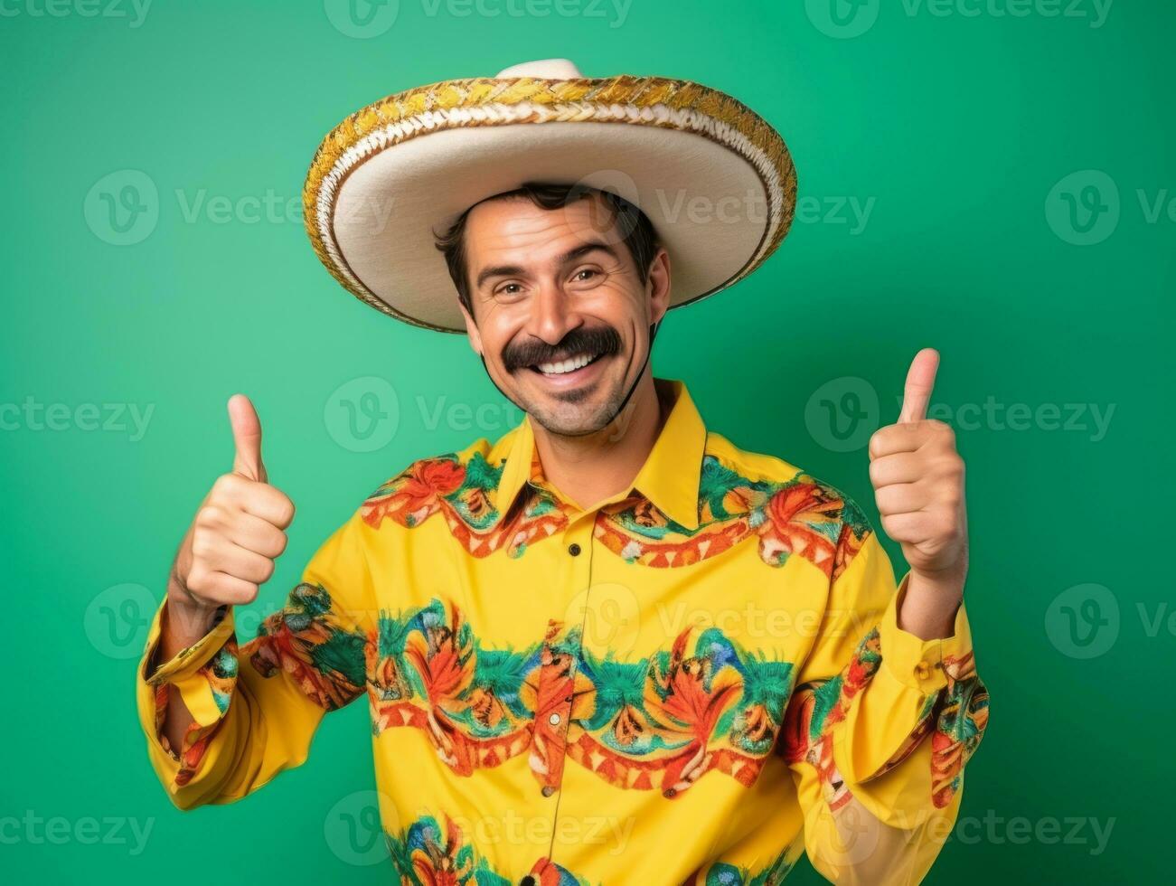 Mexican man in playful pose on solid background AI Generative photo