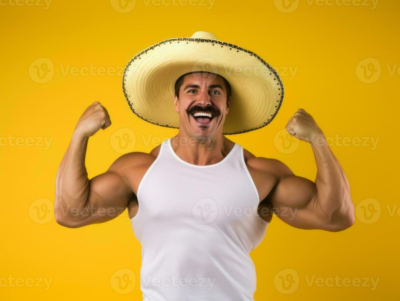 Mexican man in playful pose on solid background AI Generative photo