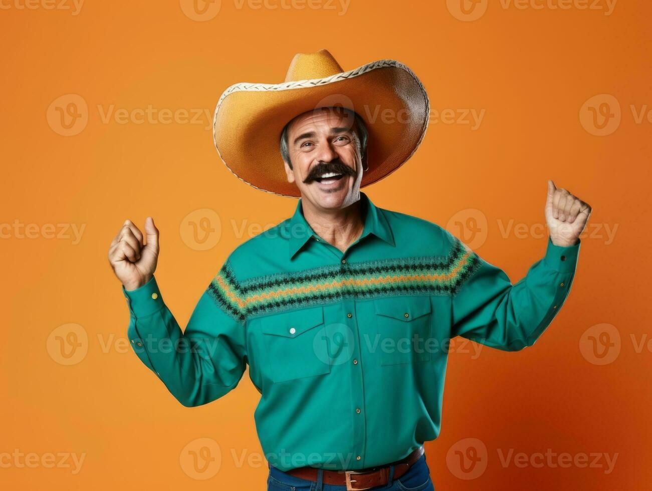 Mexican man in playful pose on solid background AI Generative photo