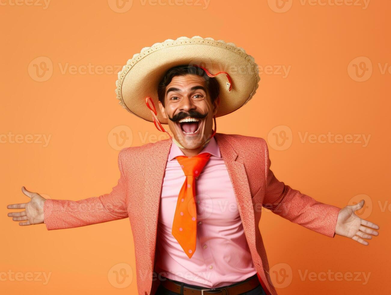 Mexican man in playful pose on solid background AI Generative photo