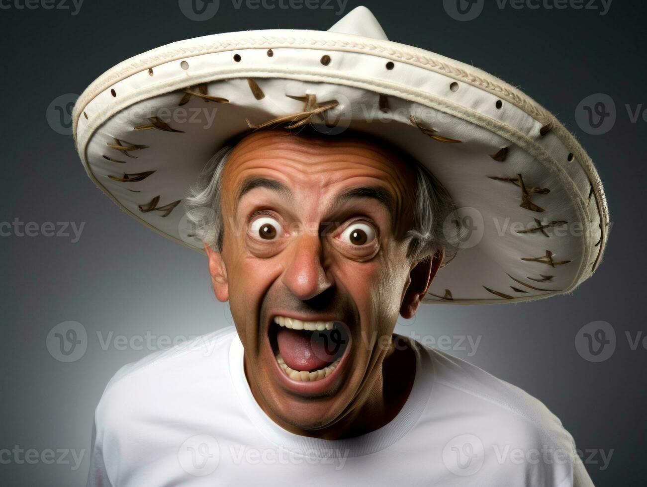 Mexican man in playful pose on solid background AI Generative photo