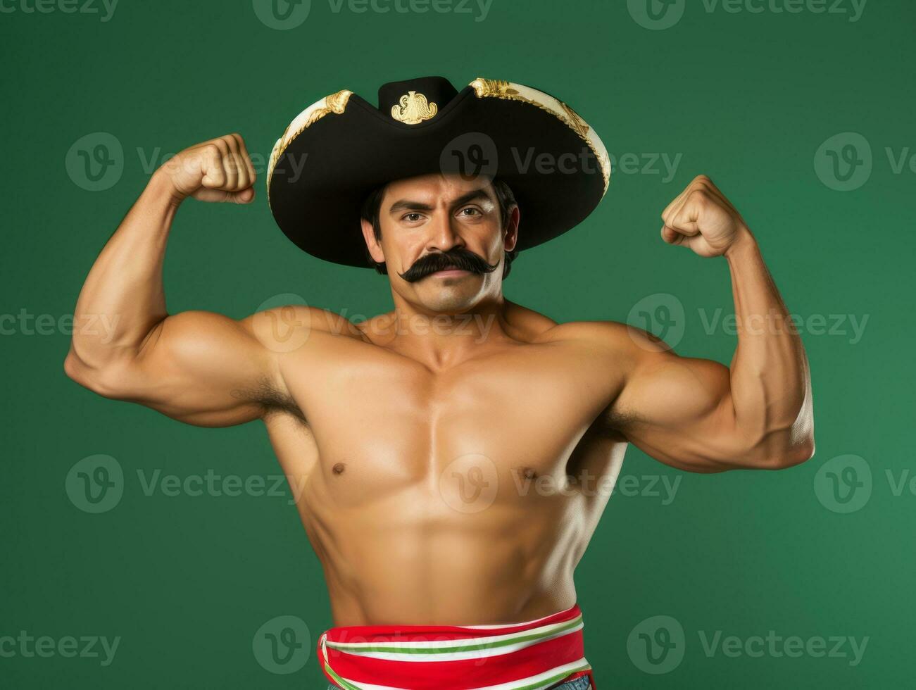 Mexican man in playful pose on solid background AI Generative photo