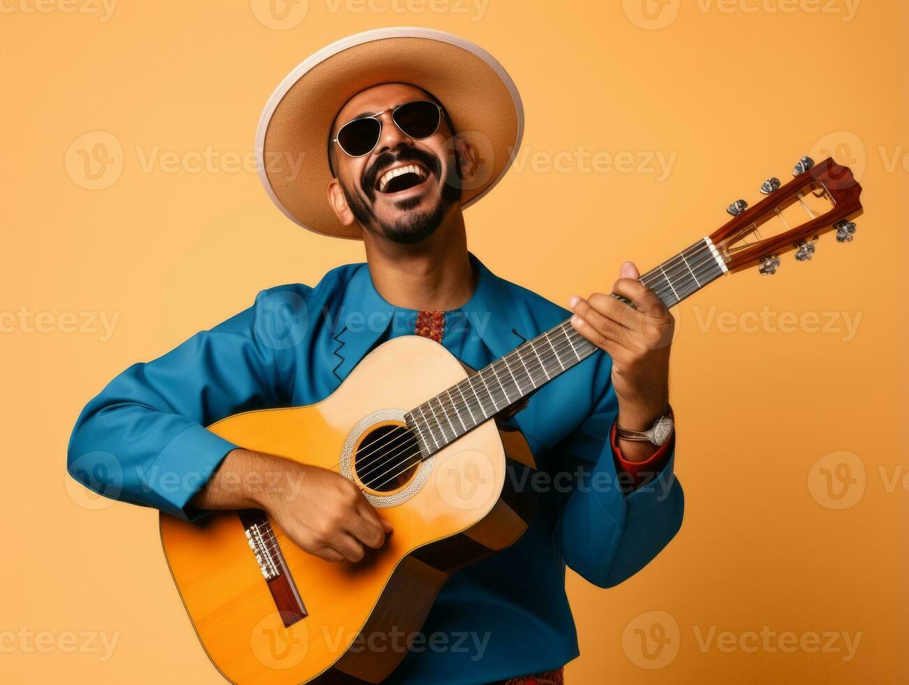 Mexican man in playful pose on solid background AI Generative photo