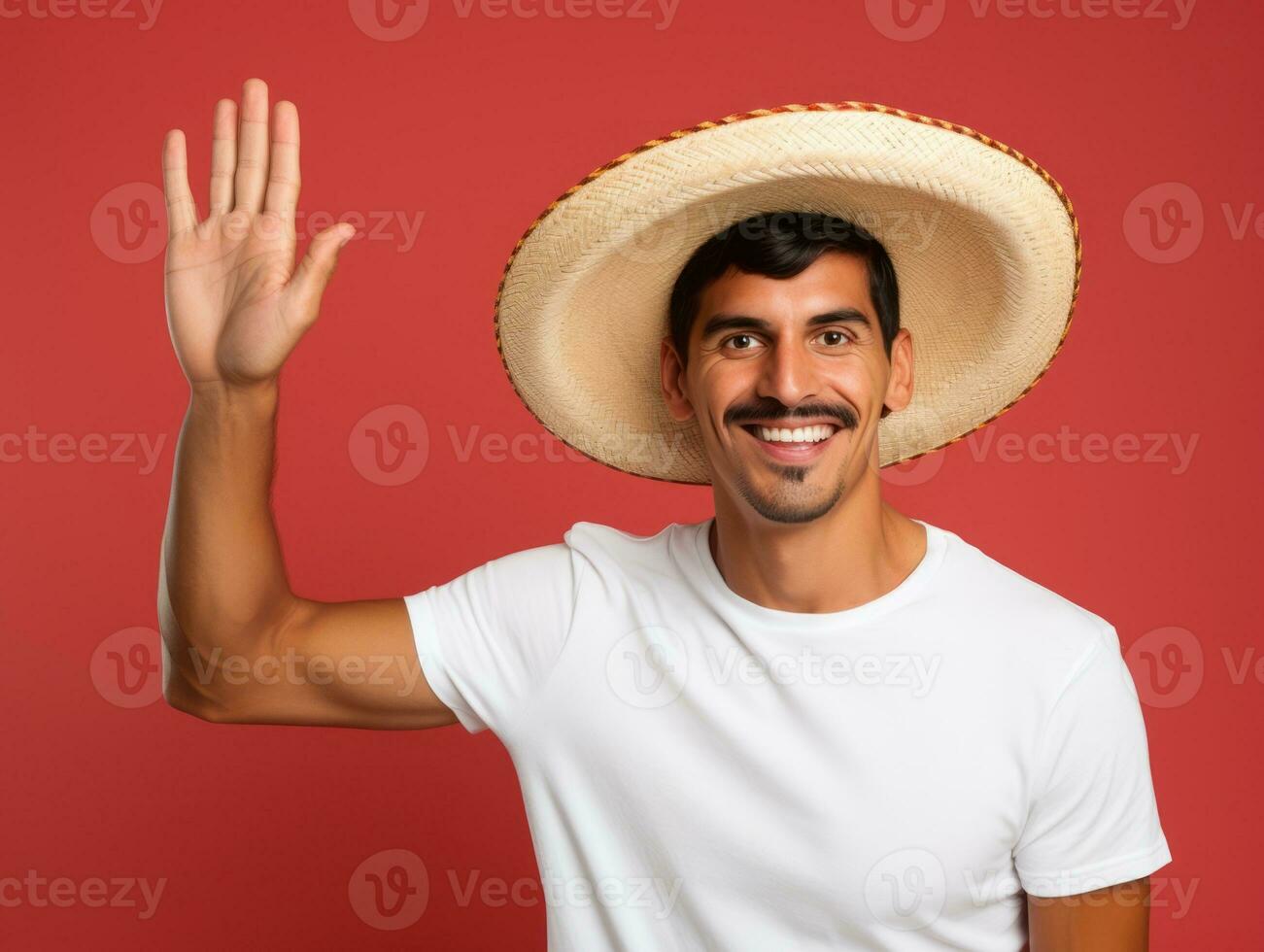 Mexican man in playful pose on solid background AI Generative photo