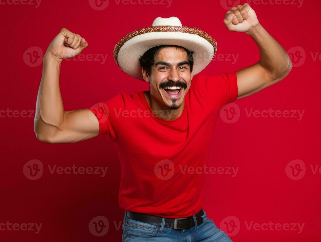 Mexican man in playful pose on solid background AI Generative photo