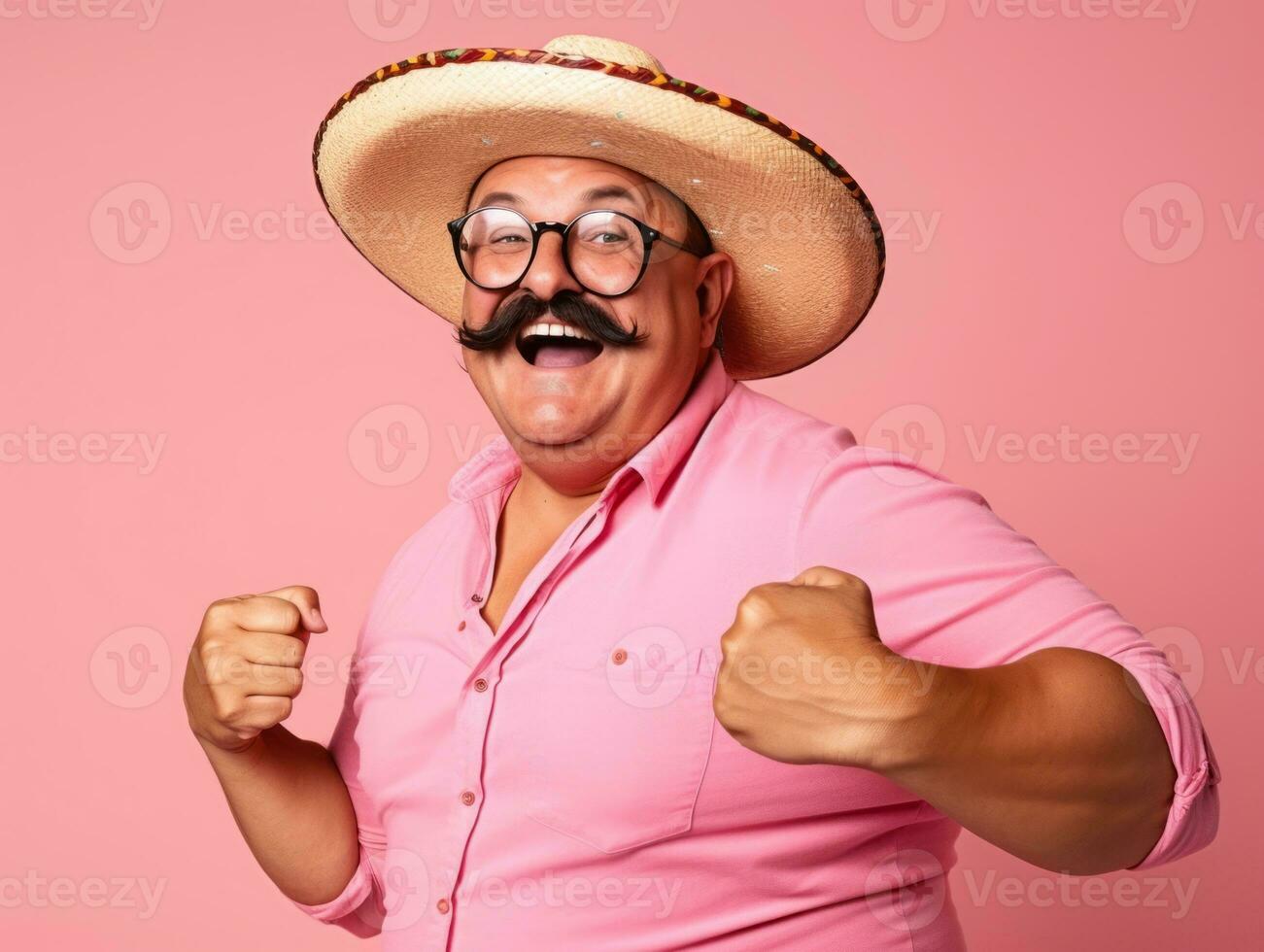 Mexican man in playful pose on solid background AI Generative photo