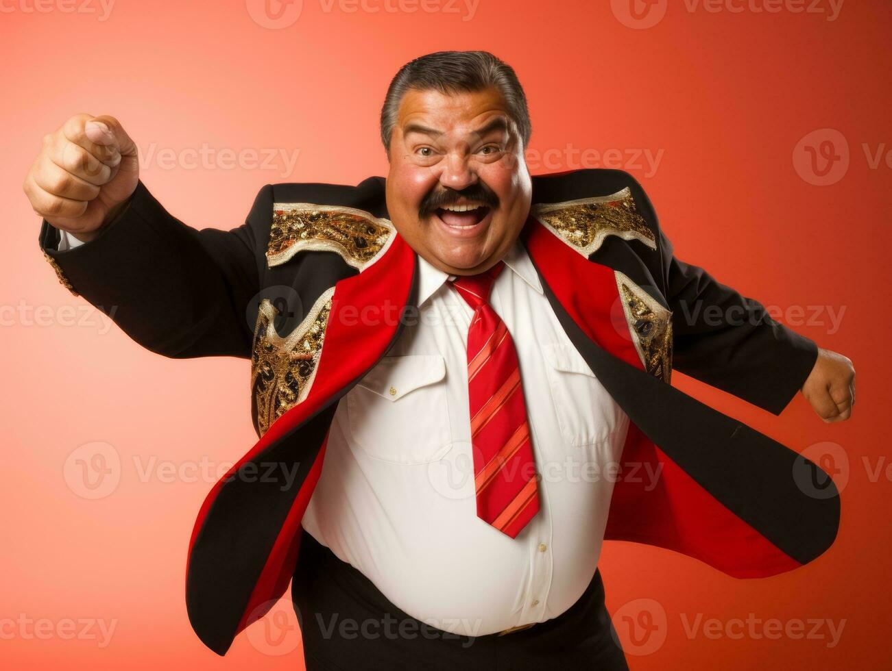 Mexican man in playful pose on solid background AI Generative photo