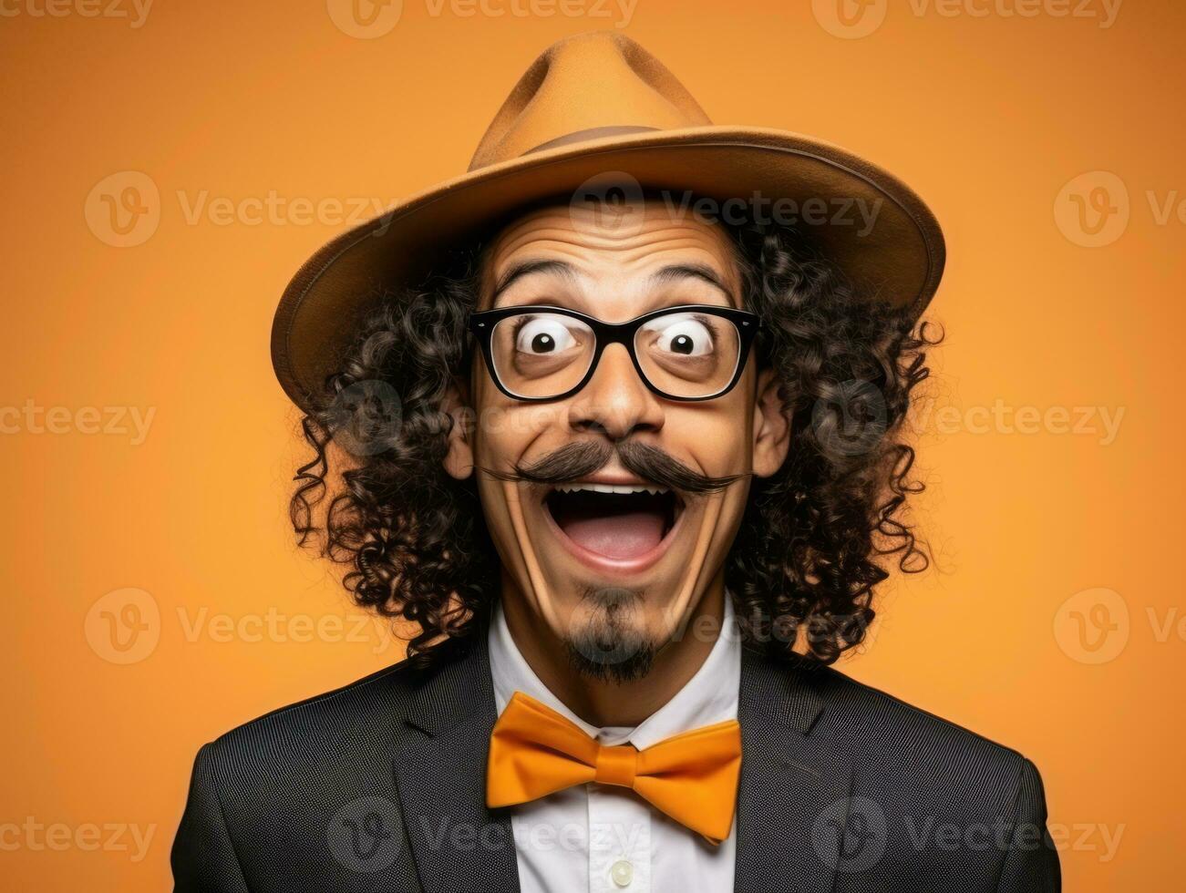 Mexican man in playful pose on solid background AI Generative photo