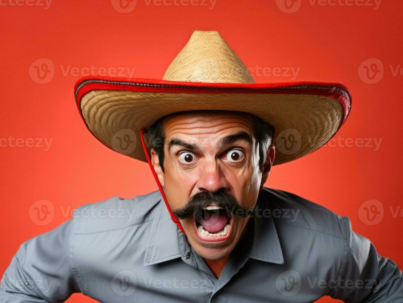 Mexican man in playful pose on solid background AI Generative photo