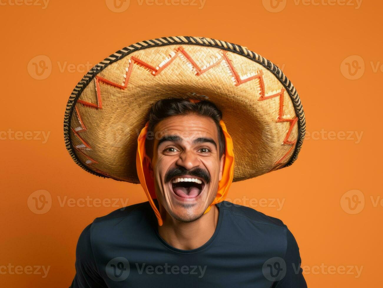 Mexican man in playful pose on solid background AI Generative photo