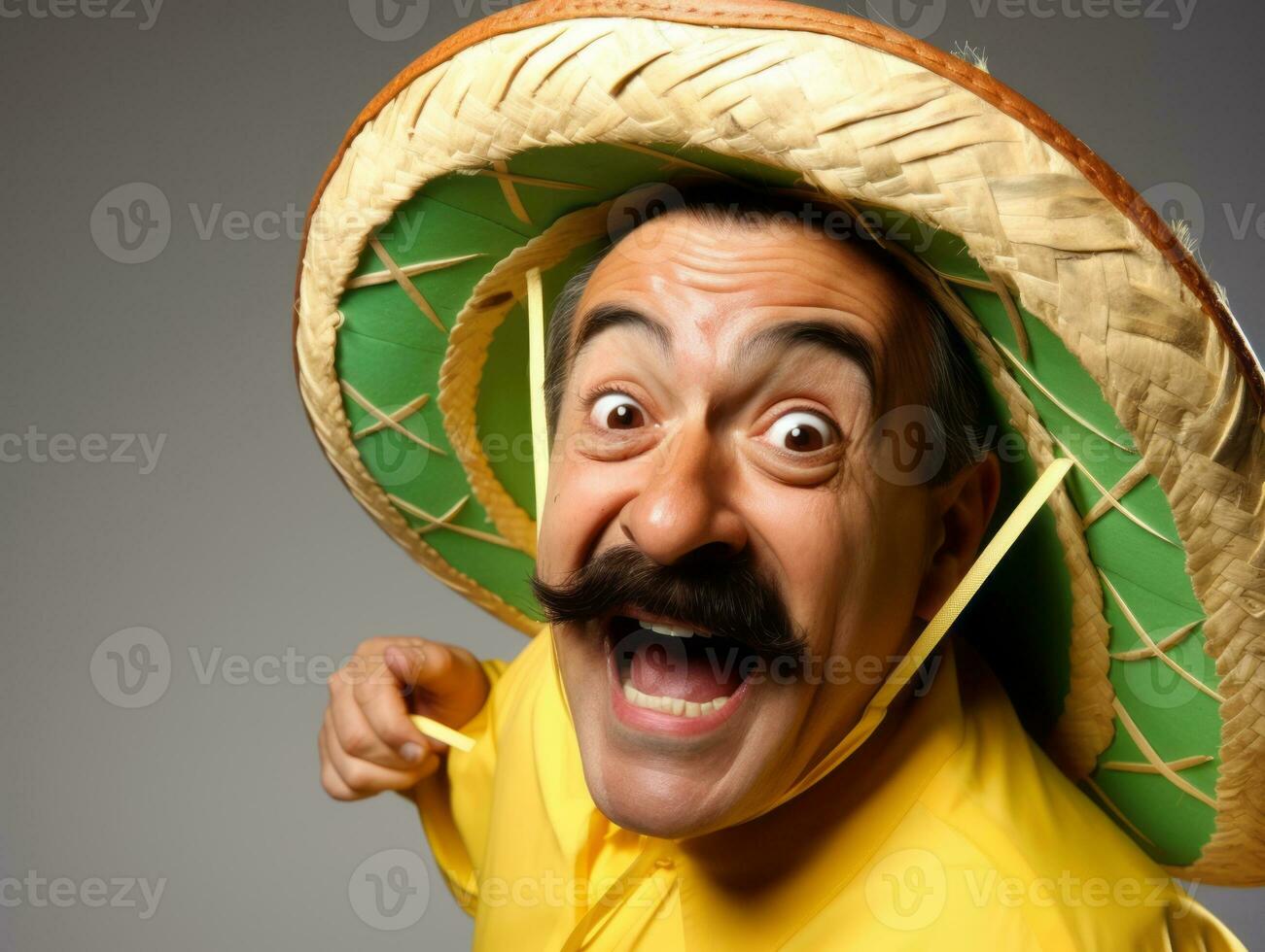 Mexican man in playful pose on solid background AI Generative photo