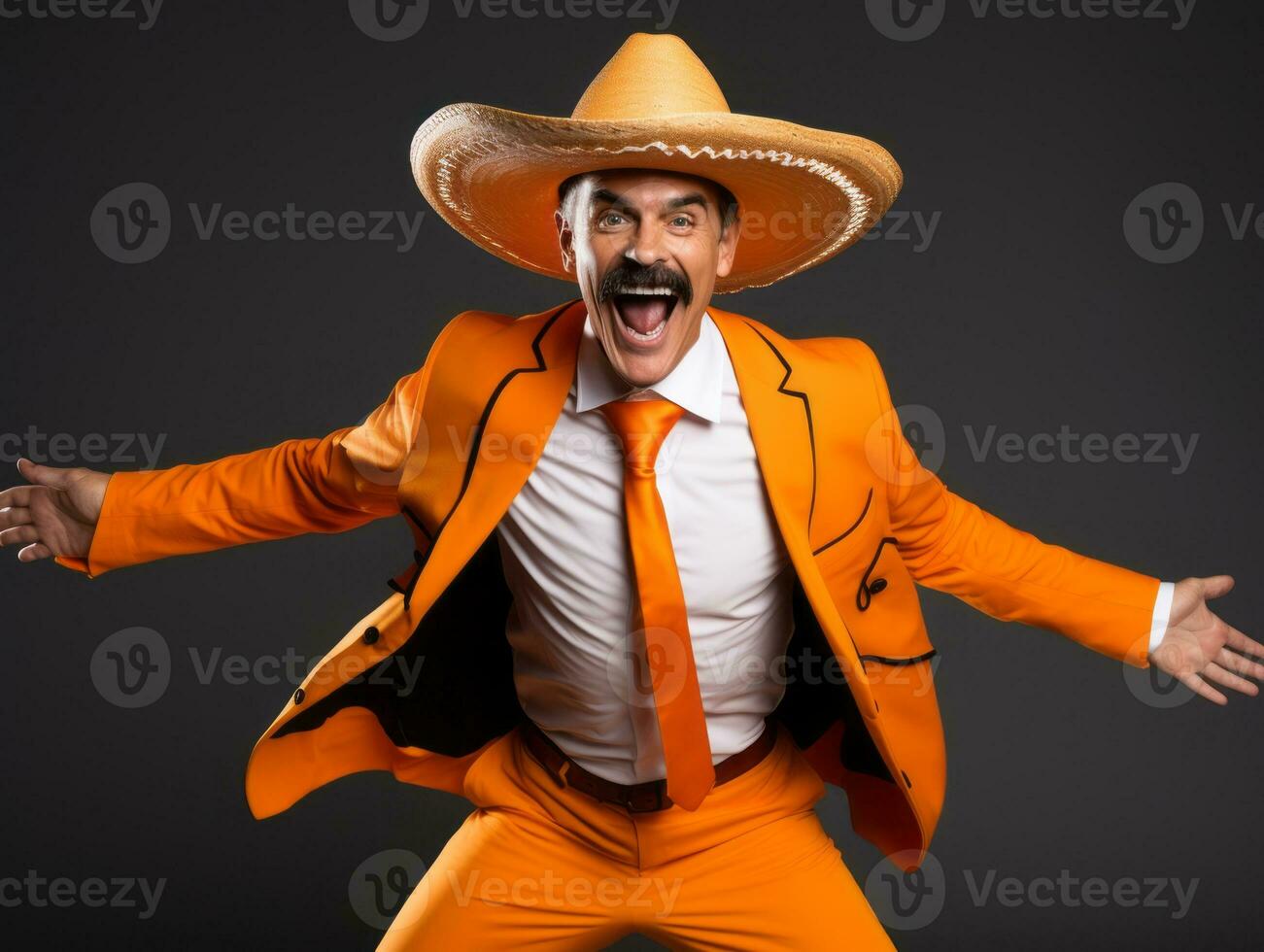 Mexican man in playful pose on solid background AI Generative photo