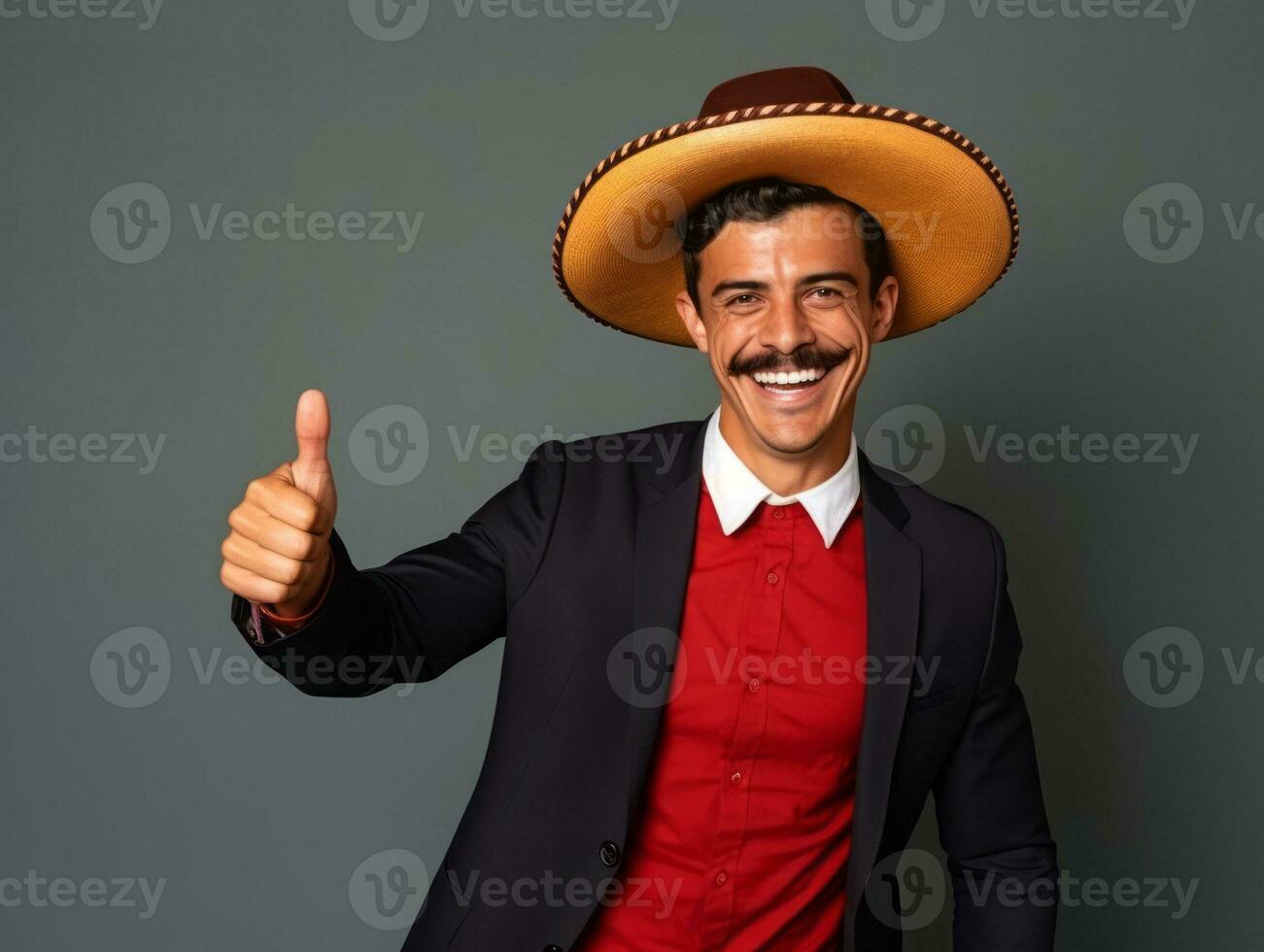 Mexican man in playful pose on solid background AI Generative photo