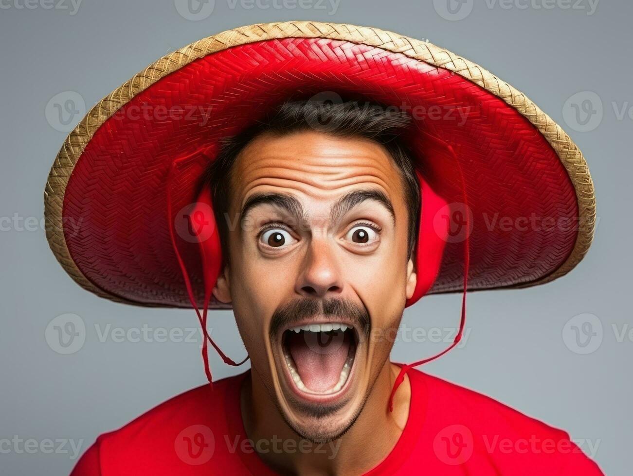 Mexican man in playful pose on solid background AI Generative photo
