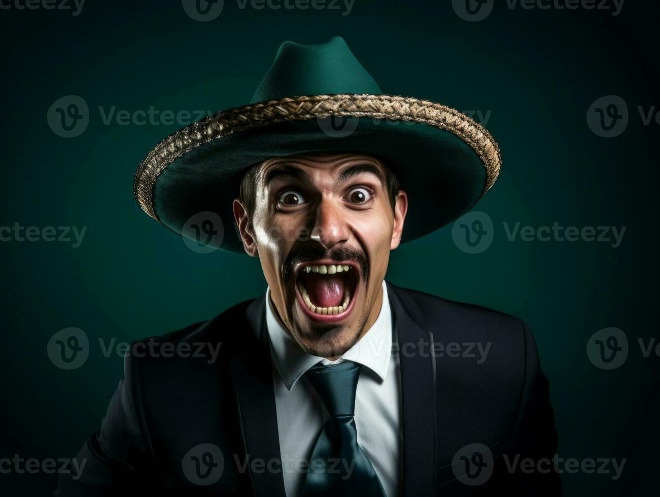 Mexican man in playful pose on solid background AI Generative photo