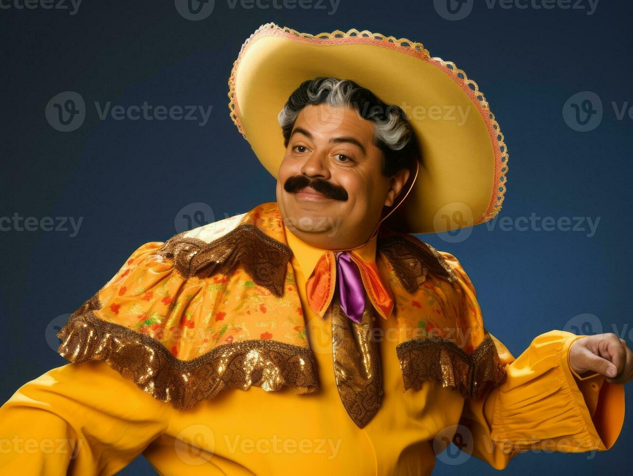 Mexican man in playful pose on solid background AI Generative photo