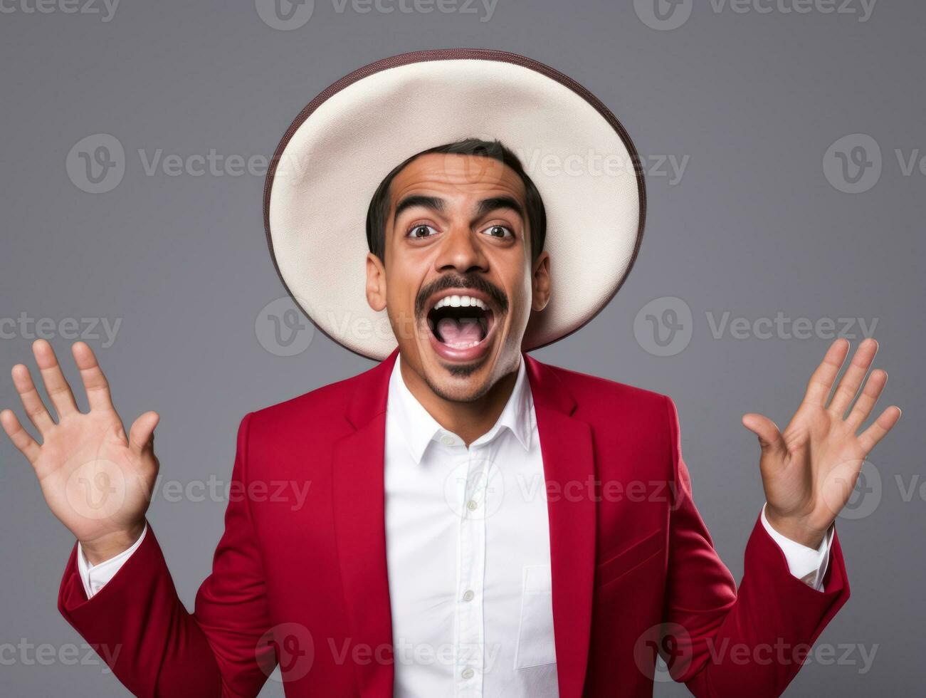 Mexican man in playful pose on solid background AI Generative photo