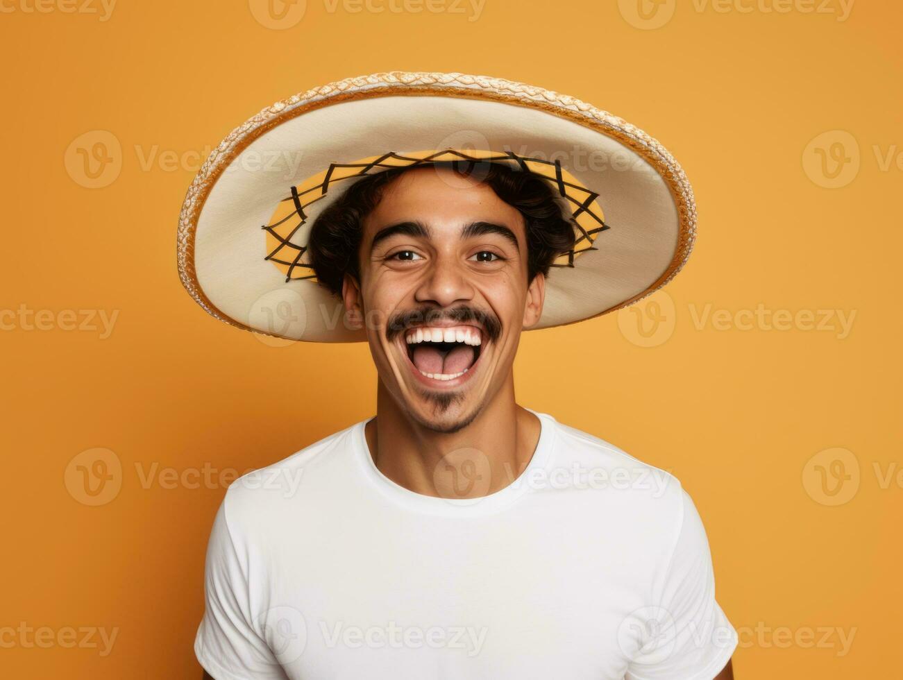 mexicano hombre en juguetón actitud en sólido antecedentes ai generativo foto