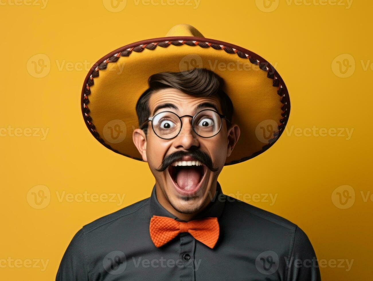 Mexican man in playful pose on solid background AI Generative photo