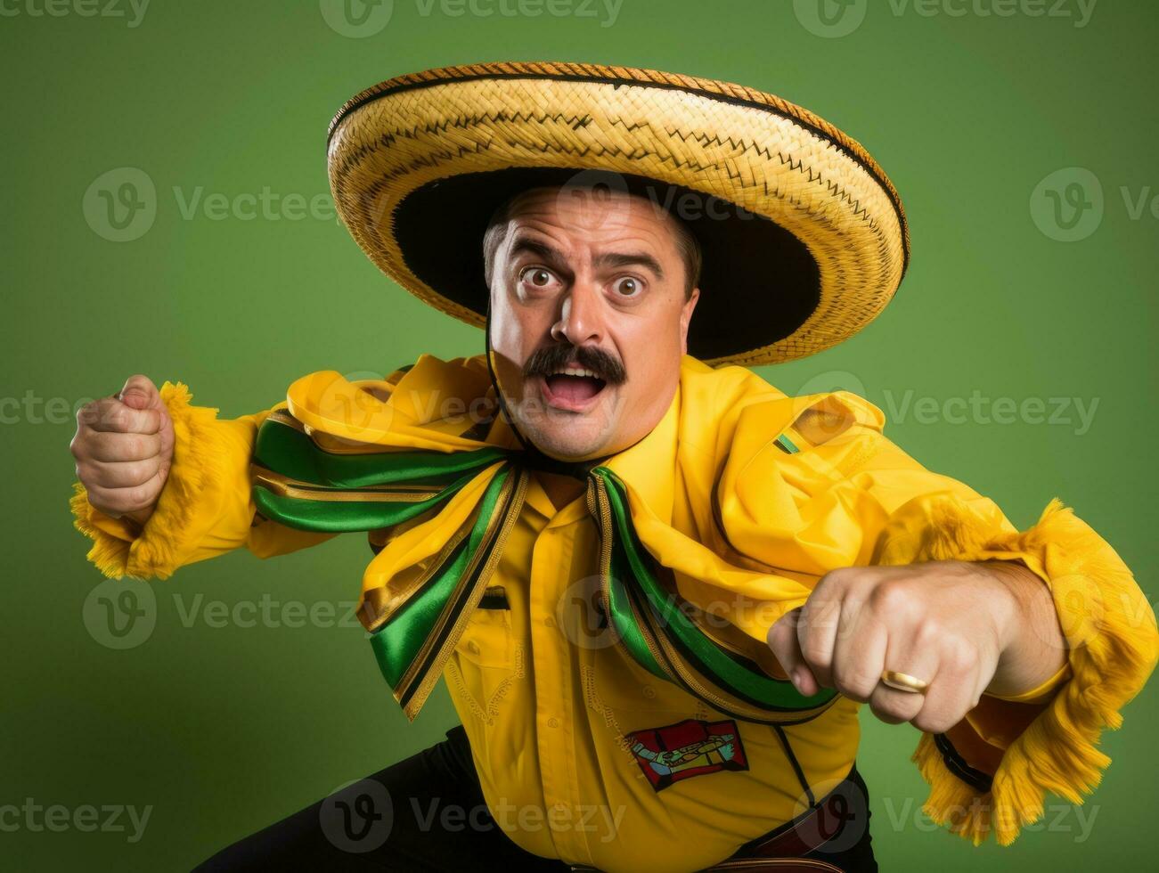 Mexican man in playful pose on solid background AI Generative photo