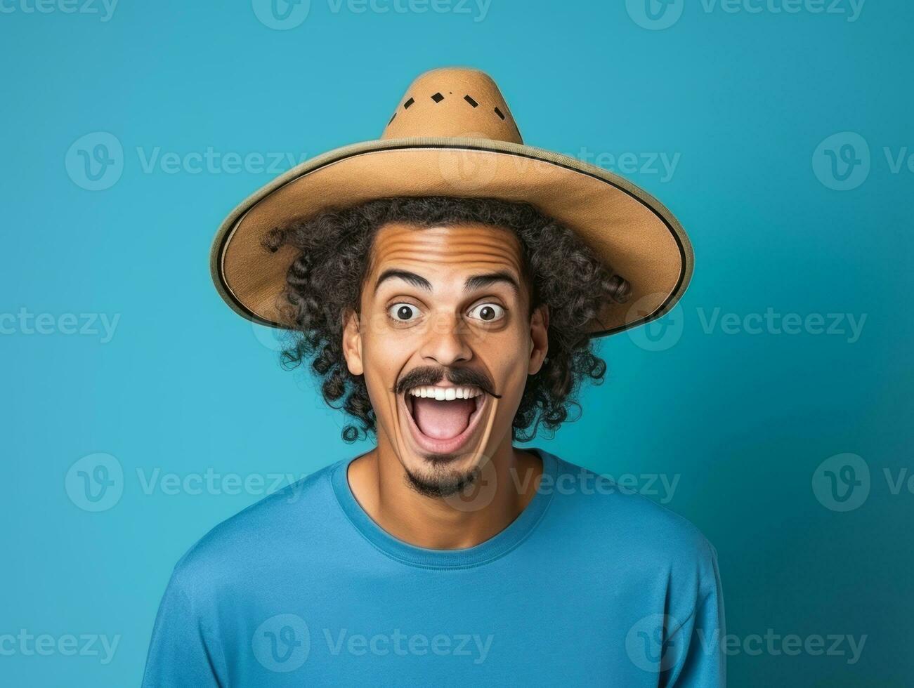 Mexican man in playful pose on solid background AI Generative photo