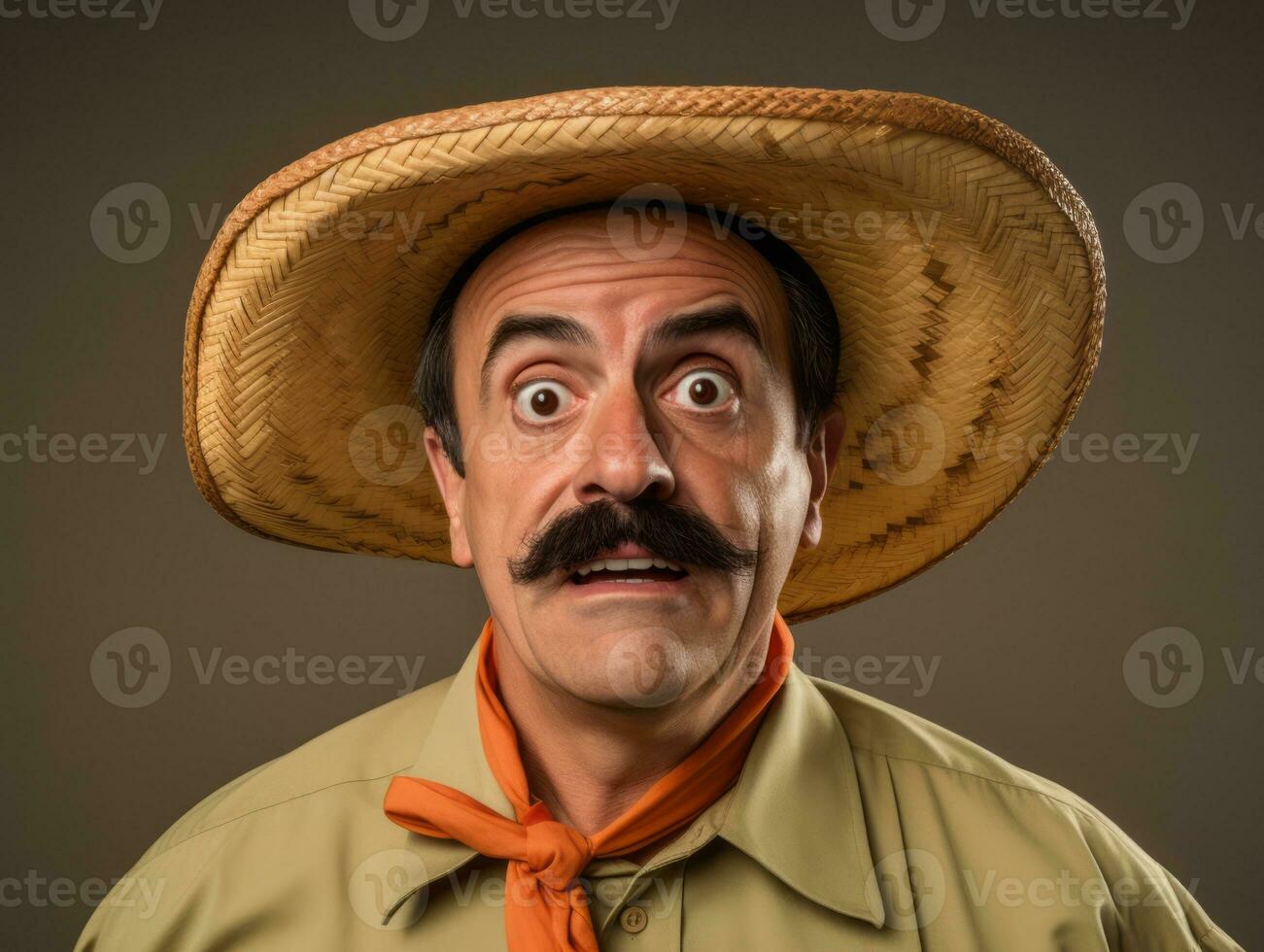 Mexican man in playful pose on solid background AI Generative photo