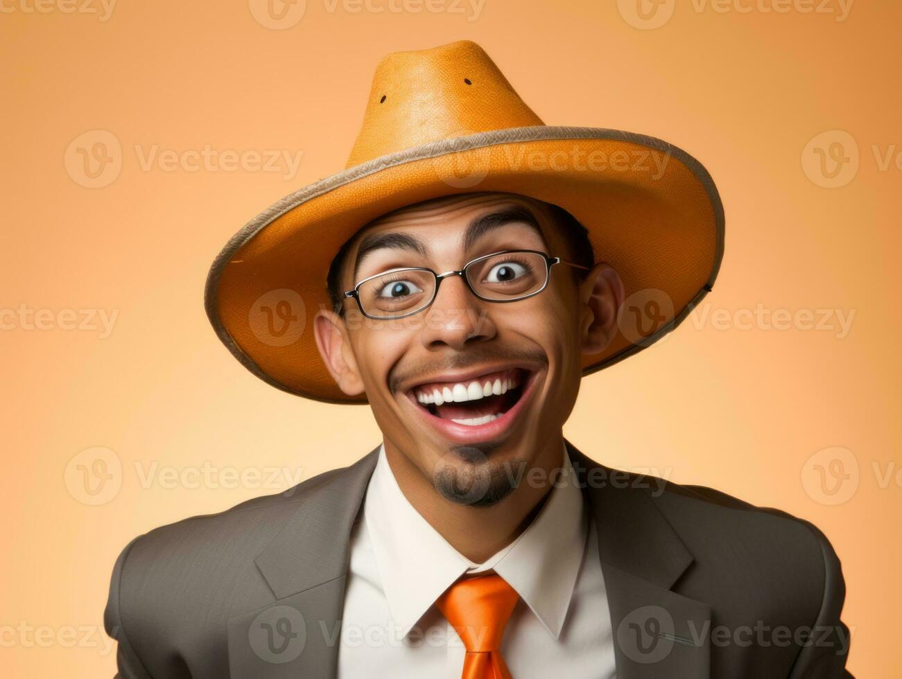 Mexican man in playful pose on solid background AI Generative photo