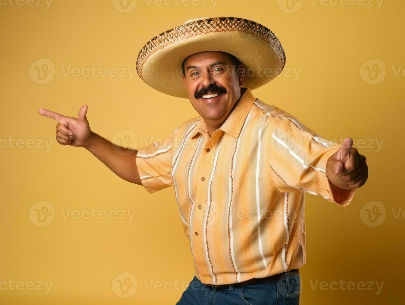 Mexican man in playful pose on solid background AI Generative photo