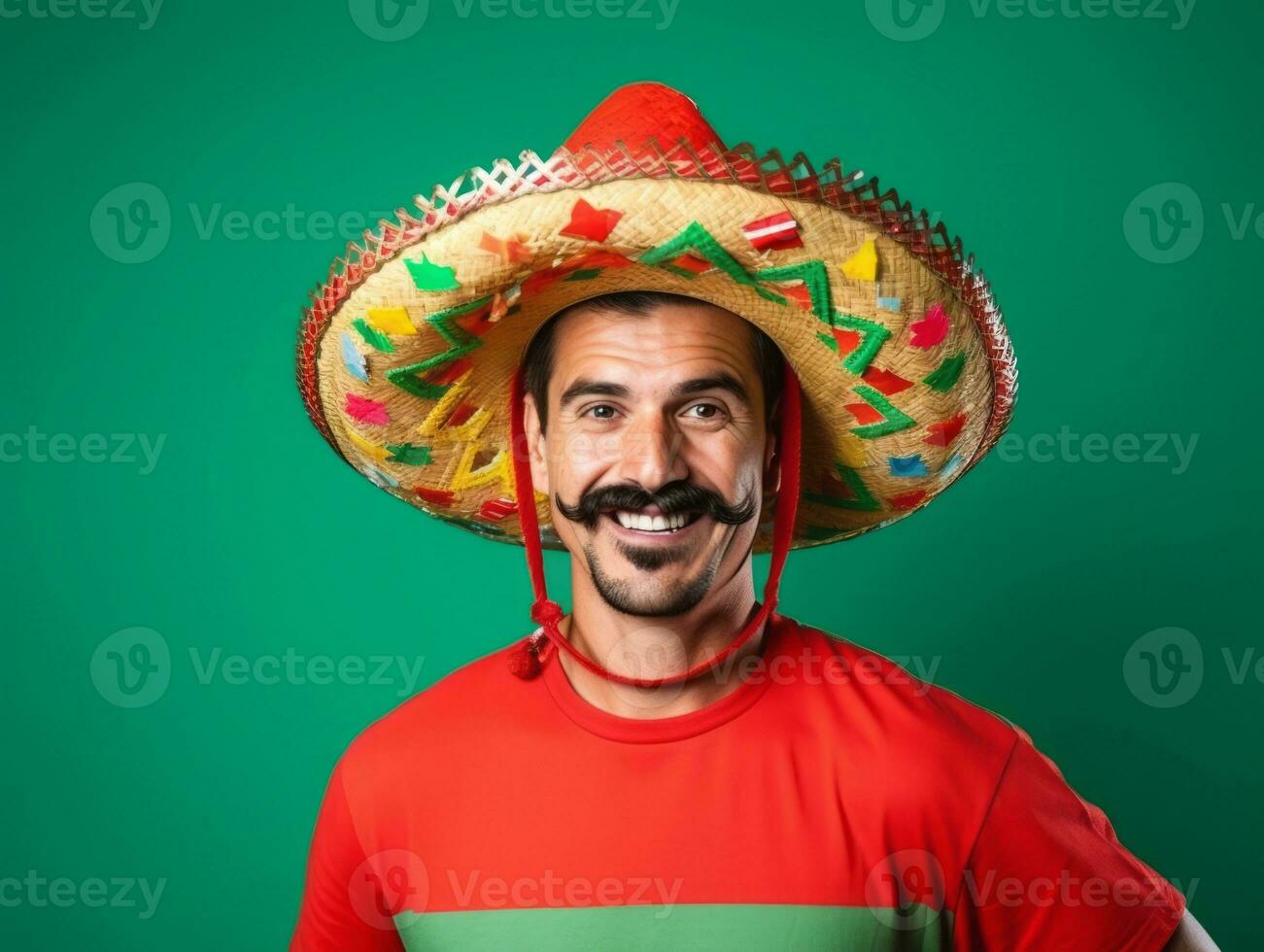 Mexican man in playful pose on solid background AI Generative photo