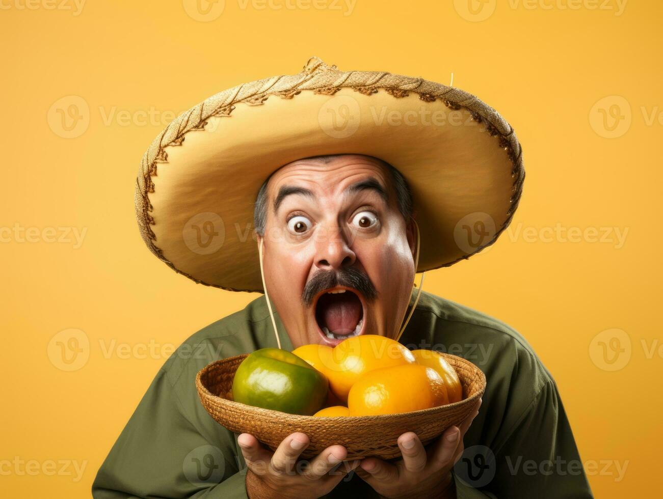 Mexican man in playful pose on solid background AI Generative photo