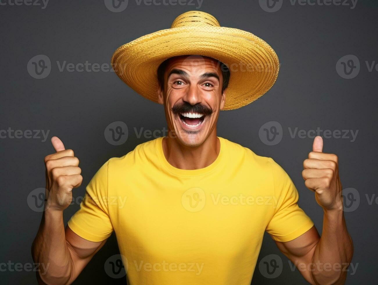 Mexican man in playful pose on solid background AI Generative photo